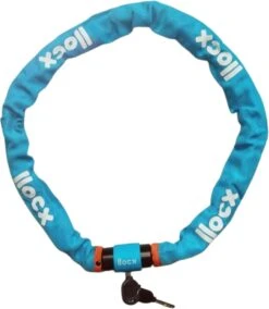 LLOCX Kettingslot Van 1 Meter + 2 Sleutels - 5mm Roestvrij Staal - 900gr. Aluminium - Krasvrij En Scheurvrij - Blauwe Sleeve - Sluiting Met Anti-Stofklep