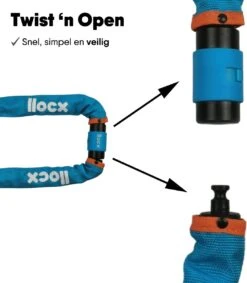LLOCX Kettingslot Van 1 Meter + 2 Sleutels - 5mm Roestvrij Staal - 900gr. Aluminium - Krasvrij En Scheurvrij - Blauwe Sleeve - Sluiting Met Anti-Stofklep -BASIL Verkoop 1049x1200
