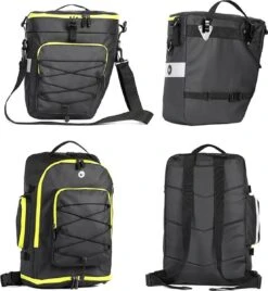 Fietstassen Dubbel Rugzak Fietstas Rugtas Bagagedrager Fiets Regenhoes Zwart Groen 60L - RHINOWALK® -BASIL Verkoop 1108x1200