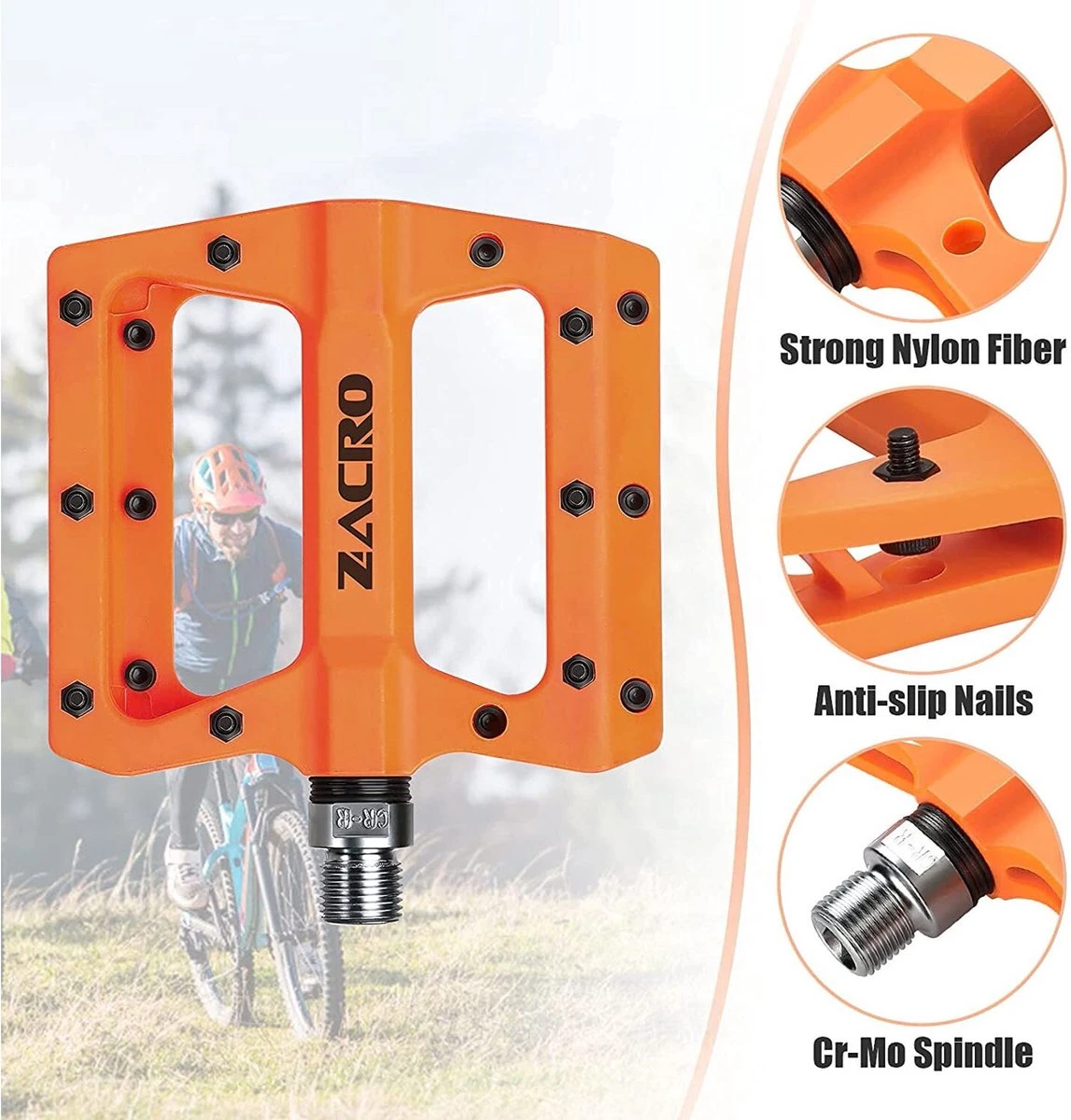 Zacro Fietspedalen - Nylon Antislip Mountainbike Pedalen - Platformpedalen - 9/16 - 2 Lagers - Antislip Waterdicht Anti Stof - Oranje 7 Zacro Fietspedalen - Nylon Antislip Mountainbike Pedalen - Platformpedalen - 9/16 - 2 Lagers - Antislip Waterdicht Anti Stof - Oranje - Afbeelding 7
