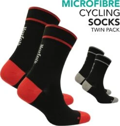 Norfolk - Fietssokken - 2 Paar - Low Friction Wielrensokken Heren - Dames - Nauwsluitend - Naadloze - Antislip - Microvezel Wielersokken - Adam - Zwart - Unisex - 43-46