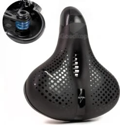 Voltano Pro Gel Fietszadel – Met Uitsparing – Zwart – Unisex - Inclusief Zadelstrop - Ergonomisch Gevormd - Elastomeer Vering