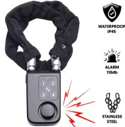 PIXMY® - 2-in-1 Fietsslot 80cm Met Alarm - Fietsslot Ketting Cijferslot Kettingslot - Fietsalarm 110db - Scooteralarm Scooterslot