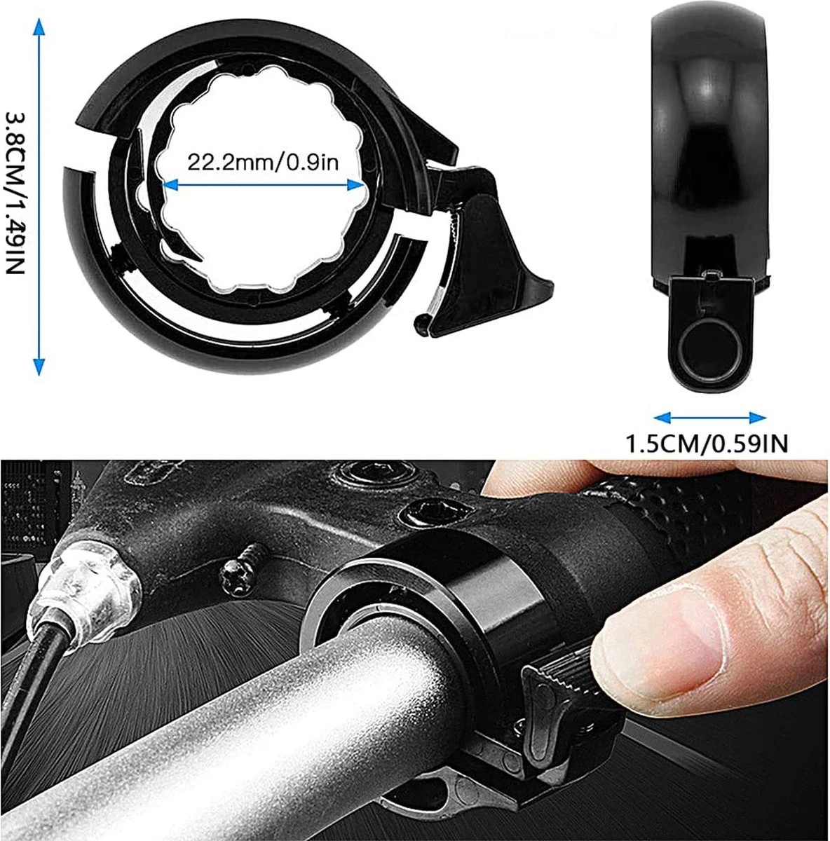 Fietsbel Voor 22mm Stuur - Mini Onzichtbare Bel - Voor MTB En Racefiets - Zwart 5 Fietsbel Voor 22mm Stuur - Mini Onzichtbare Bel - Voor MTB En Racefiets - Zwart - Afbeelding 5