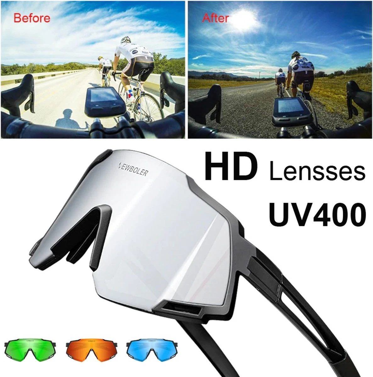 Fietsbril - Sportbril - Racefiets - MTB Mountainbike - 5 Verwisselbare Lenzen En Insert Adapter 4 Fietsbril - Sportbril - Racefiets - MTB Mountainbike - 5 Verwisselbare Lenzen En Insert Adapter - Afbeelding 4