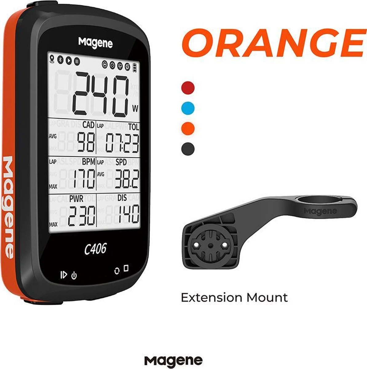 Magene C406 GPS Fietscomputer - Bluetooth - ANT+ - Inclusief Stuurhouder En Beschermhoes - Oranje 1 Magene C406 GPS Fietscomputer - Bluetooth - ANT+ - Inclusief Stuurhouder En Beschermhoes - Oranje