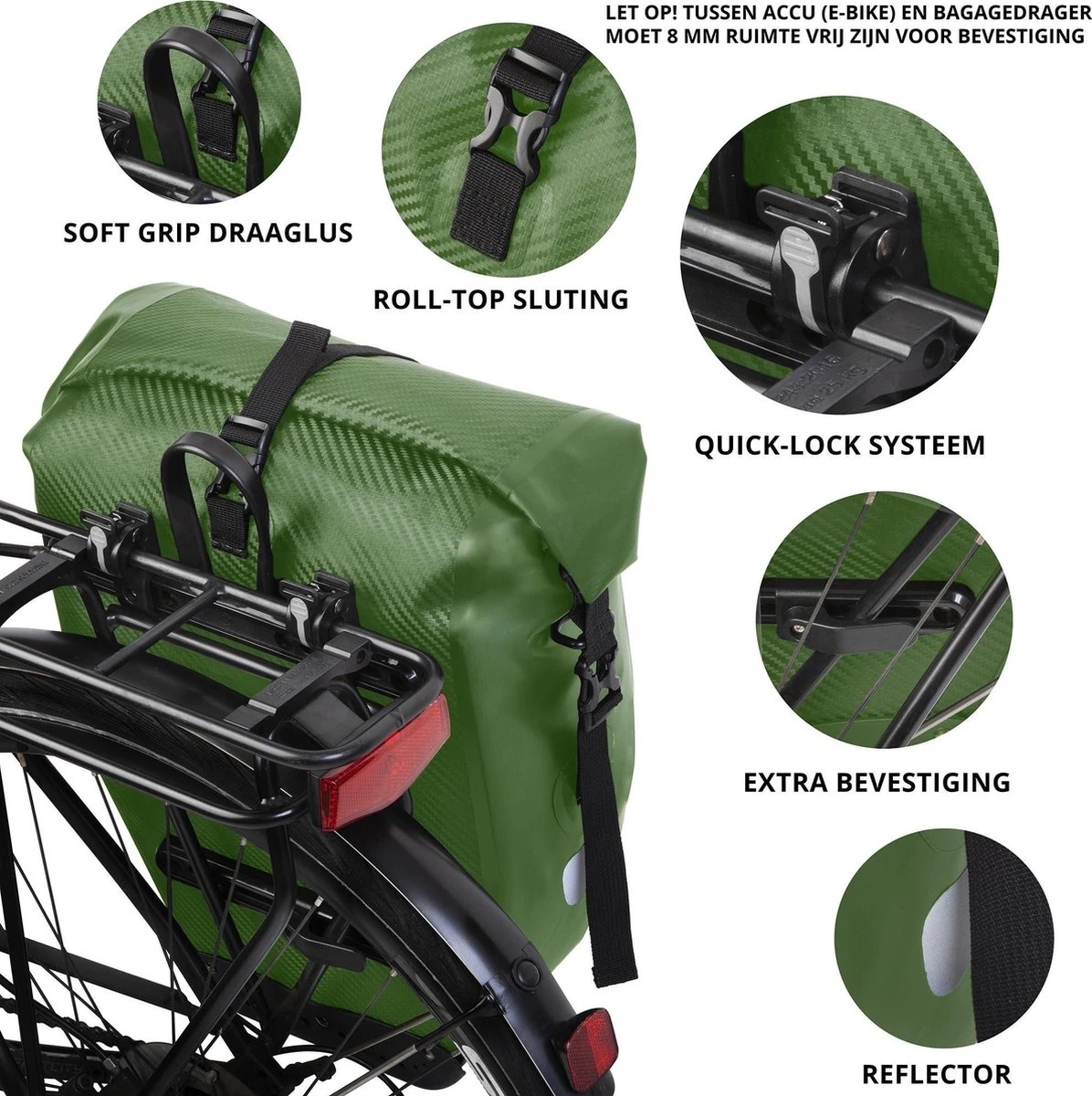Dutch Mountains Enkele Fietstas | Sterke En 100% Waterdichte Fietstas En Schoudertas In 1 | 24 Liter | Groen 3 Dutch Mountains Enkele Fietstas | Sterke En 100% Waterdichte Fietstas En Schoudertas In 1 | 24 Liter | Groen - Afbeelding 3
