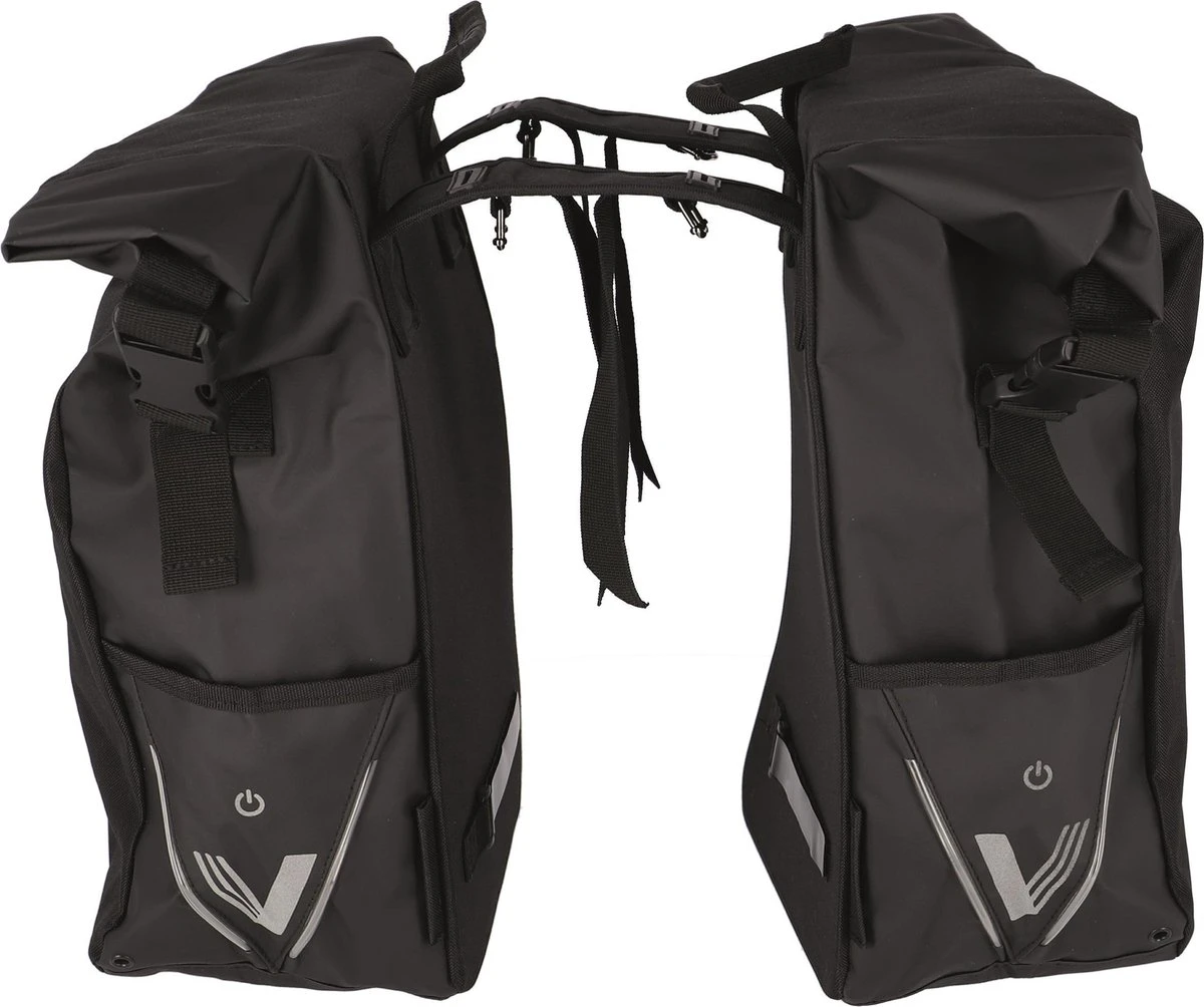 XLC V-light Rolltop Dubbele Fietstas - Zwart - 56 Liter 2 XLC V-light Rolltop Dubbele Fietstas - Zwart - 56 Liter - Afbeelding 2