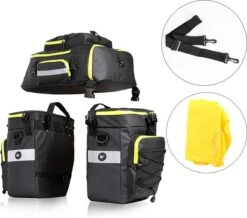 Fietstassen Dubbel Rugzak Fietstas Rugtas Bagagedrager Fiets Regenhoes Zwart Groen 60L - RHINOWALK® -BASIL Verkoop 1200x1059 1