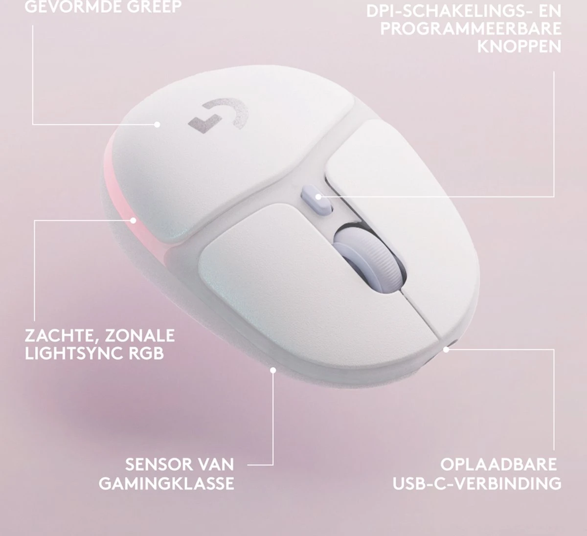 Logitech G705 Aurora - Draadloze Gaming Muis - Bluetooth - Wit 9 Logitech G705 Aurora - Draadloze Gaming Muis - Bluetooth - Wit - Afbeelding 9
