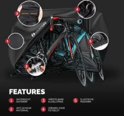 Merkloos Fietshoes - Voor 2 Fietsen Of 3 Fietsen - Waterdicht - Ultra Sterk & Dik - Premium PU Coating - Incl. Opberghoes -BASIL Verkoop 1200x1120 5