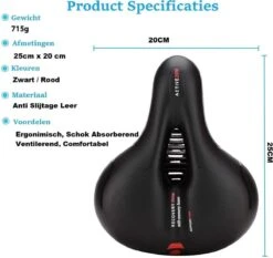 Voltano Fietszadel Met Gelpads - Zwart/Rood - Uitsparing - Zadelvering - Unisex - Incl. Gratis Zadelstrop -BASIL Verkoop 1200x1131 8