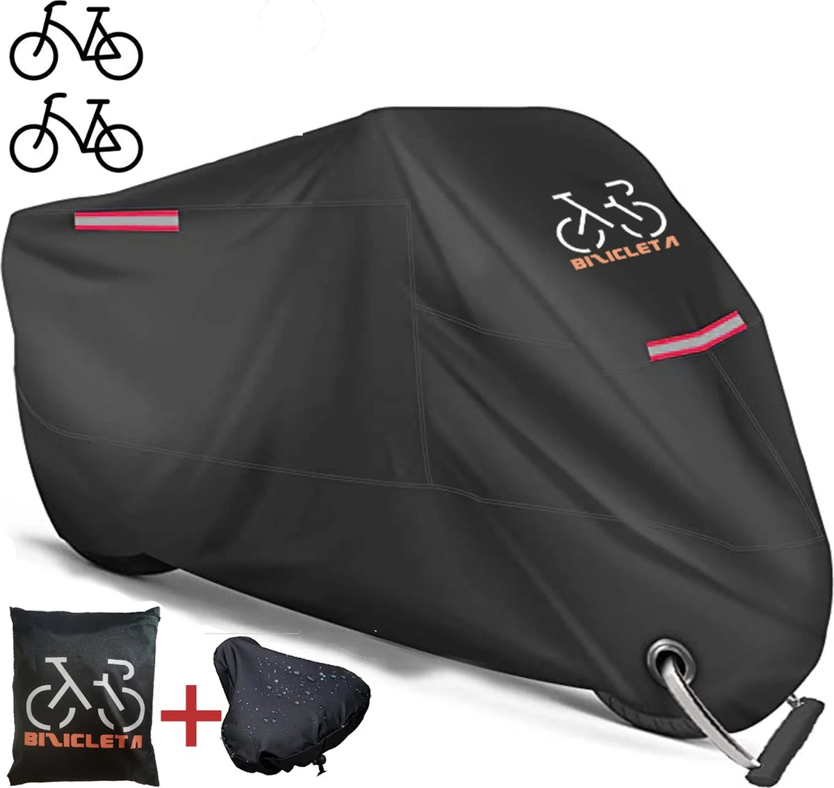 Beschermhoes + Zadelhoes + Opbergtas - 2 Fietsen - 210D - Alle Weersinvloeden - 75 X 110 X 200 Cm (B*H*L) 1 Beschermhoes + Zadelhoes + Opbergtas - 2 Fietsen - 210D - Alle Weersinvloeden - 75 X 110 X 200 Cm (B*H*L)
