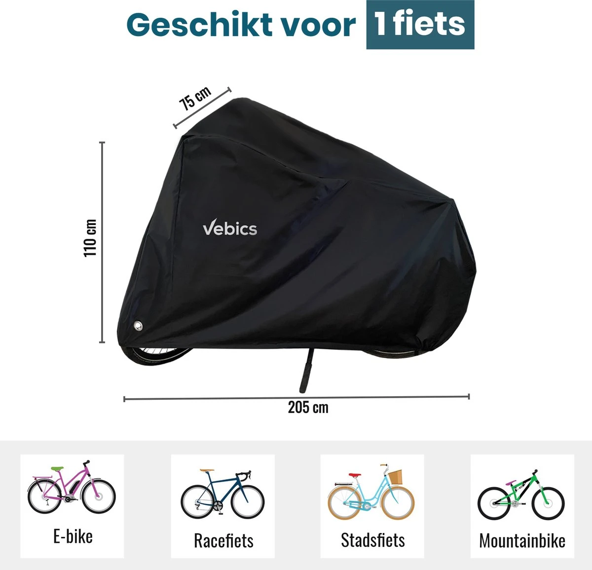Vebics® Fietshoes Voor 1 Fiets Waterdicht - Elektrische Fiets - Fietsbeschermhoes - Stalling - Zwart 2 Vebics® Fietshoes Voor 1 Fiets Waterdicht - Elektrische Fiets - Fietsbeschermhoes - Stalling - Zwart - Afbeelding 2