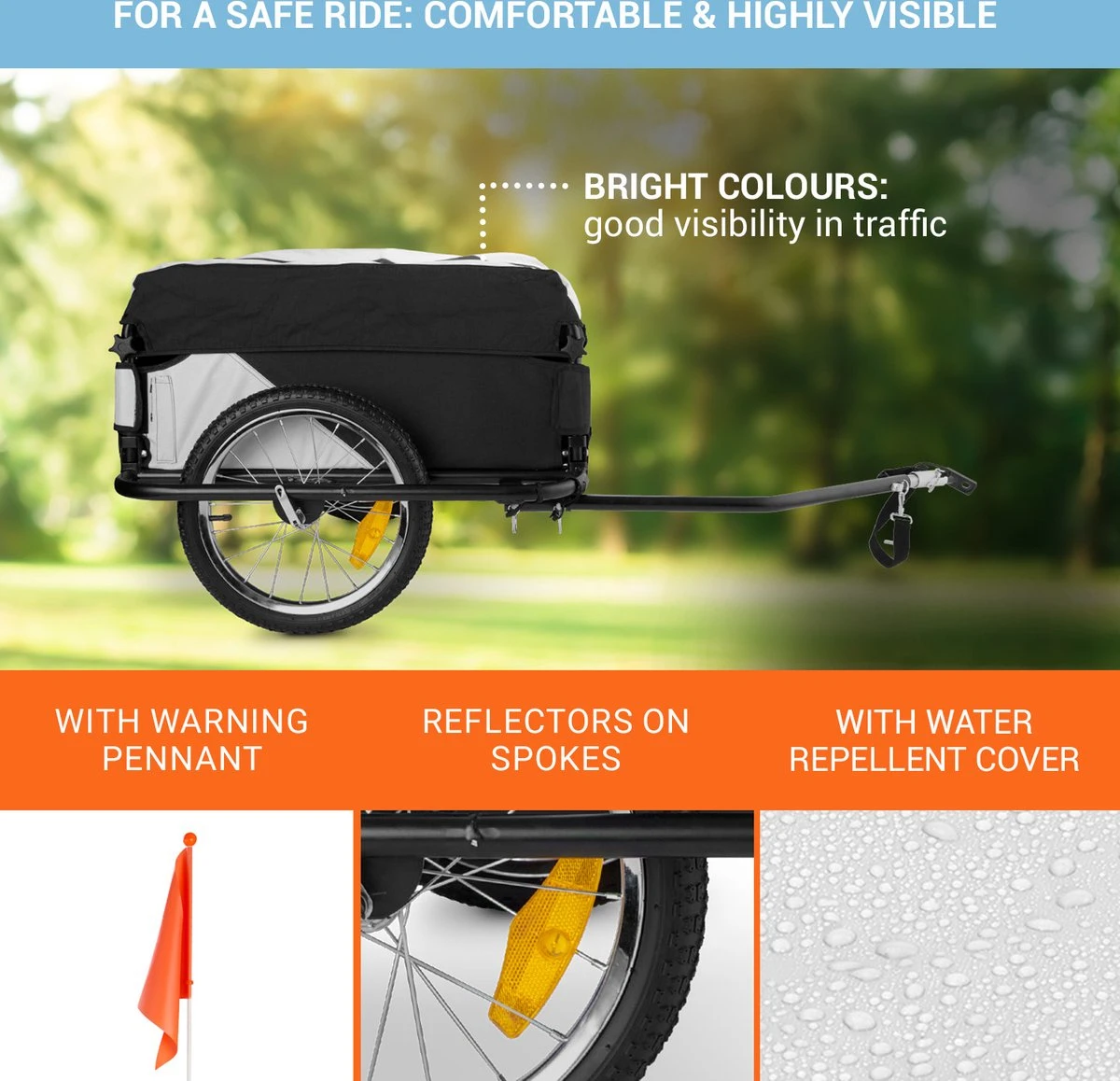 Mountee Rijwielaanhanger Trekker 130l 60kg Stalen Buis 2 Mountee Rijwielaanhanger Trekker 130l 60kg Stalen Buis - Afbeelding 2