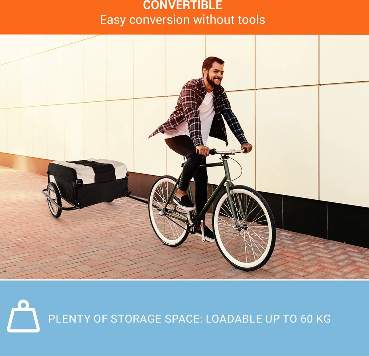 Mountee Rijwielaanhanger Trekker 130l 60kg Stalen Buis 6 Mountee Rijwielaanhanger Trekker 130l 60kg Stalen Buis - Afbeelding 6