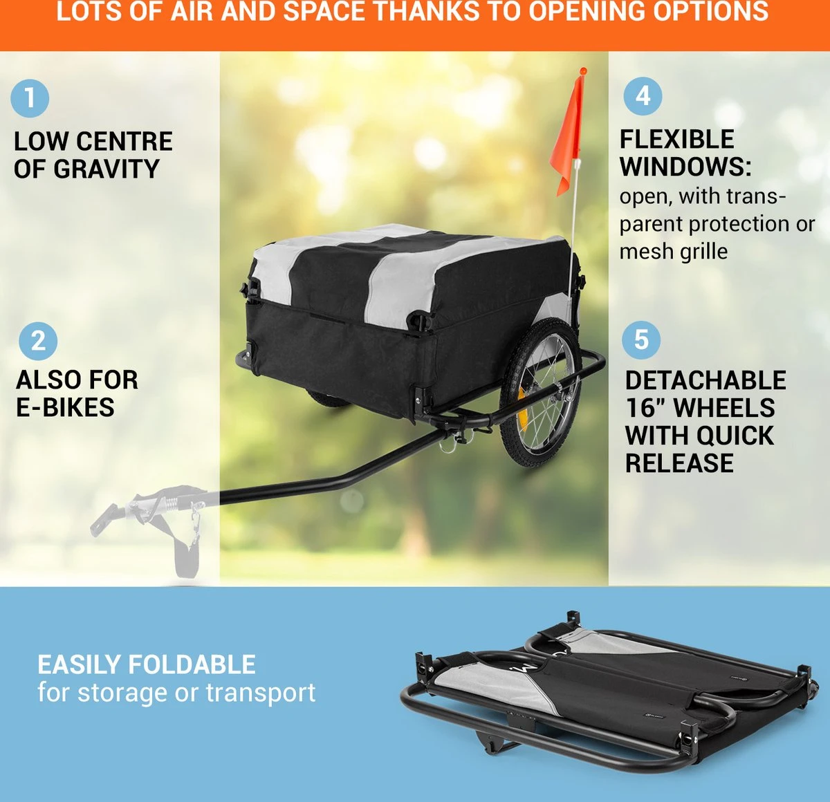 Mountee Rijwielaanhanger Trekker 130l 60kg Stalen Buis 7 Mountee Rijwielaanhanger Trekker 130l 60kg Stalen Buis - Afbeelding 7