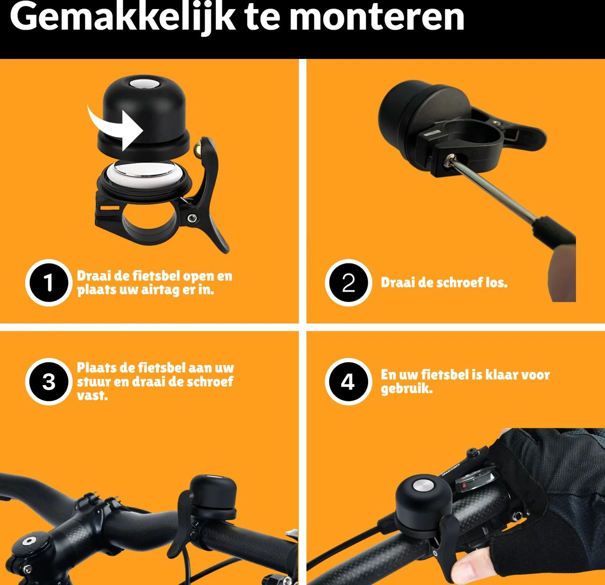 Andabo - Fietsbel - Airtag - Apple Airtag - Anti Diefstal - Tracker - Fietsaccessoire - Elektrische Step - Gps - Inclusief Schroevendraaier- Zwart 2 Andabo - Fietsbel - Airtag - Apple Airtag - Anti Diefstal - Tracker - Fietsaccessoire - Elektrische Step - Gps - Inclusief Schroevendraaier- Zwart - Afbeelding 2