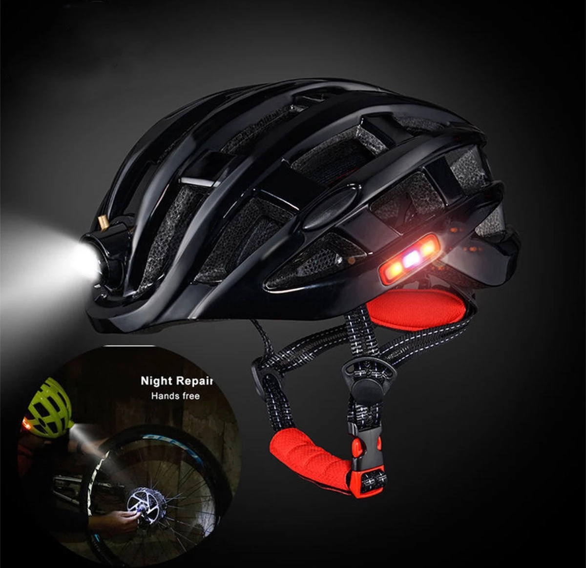 MTB Helm Met Verlichting | E-bike | Racefiets | Pro Fietshelm Met Verlichting | Licht Van Gewicht | Ingebouwde Led Lamp Als Voorlicht + Zijlicht En Achterlicht > Sport Lights, Kleur Helm Zwart 2 MTB Helm Met Verlichting | E-bike | Racefiets | Pro Fietshelm Met Verlichting | Licht Van Gewicht | Ingebouwde Led Lamp Als Voorlicht + Zijlicht En Achterlicht > Sport Lights, Kleur Helm Zwart - Afbeelding 2