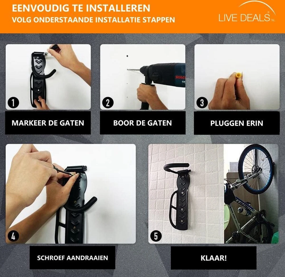 Merkloos Fiets Ophangsysteem | Fietshaak | Muurbeugel Fiets | Fiets Ophangbeugel | Fietsbeugel | Fietsenrek | Fiets Ophangen | Tot 25 KG 3 Merkloos Fiets Ophangsysteem | Fietshaak | Muurbeugel Fiets | Fiets Ophangbeugel | Fietsbeugel | Fietsenrek | Fiets Ophangen | Tot 25 KG - Afbeelding 3