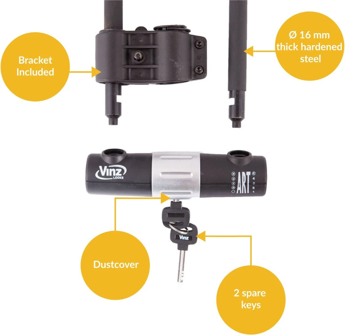 VINZ Ararat Beugelslot / Fietsslot / Motorslot / Scooterslot ART 4 - 32 Cm 3 VINZ Ararat Beugelslot / Fietsslot / Motorslot / Scooterslot ART 4 - 32 Cm - Afbeelding 3