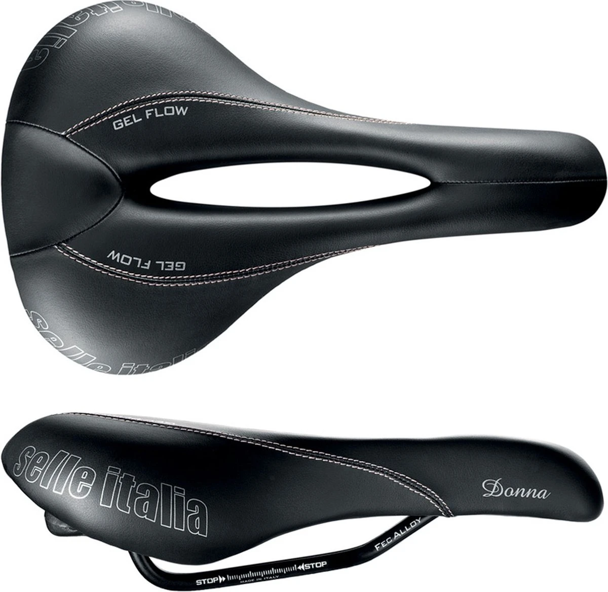 Selle Italia Donna Gel Flow L2 Fietszadel - Stalen Rails - Zwart 1 Selle Italia Donna Gel Flow L2 Fietszadel - Stalen Rails - Zwart