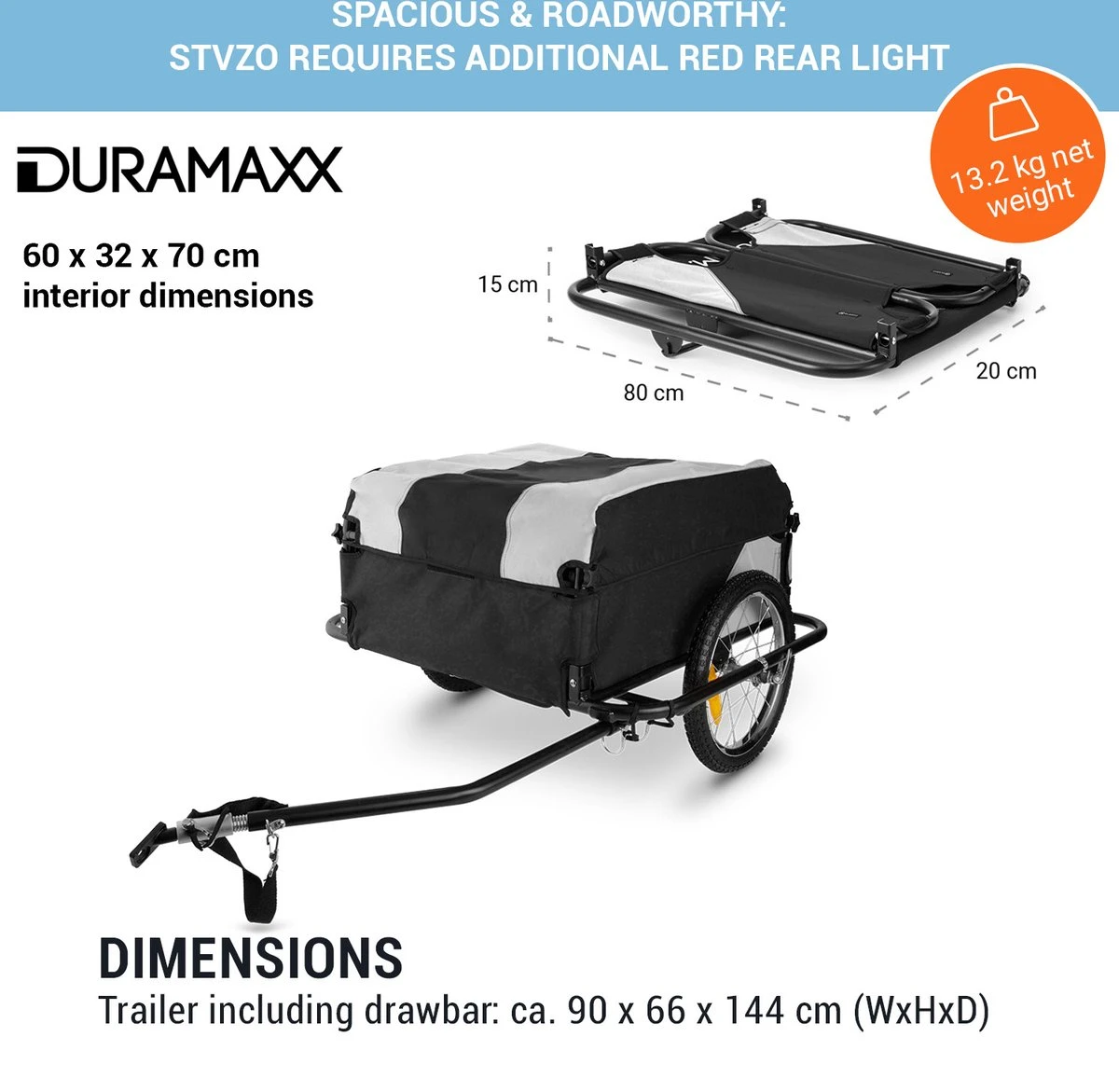 Mountee Rijwielaanhanger Trekker 130l 60kg Stalen Buis 4 Mountee Rijwielaanhanger Trekker 130l 60kg Stalen Buis - Afbeelding 4