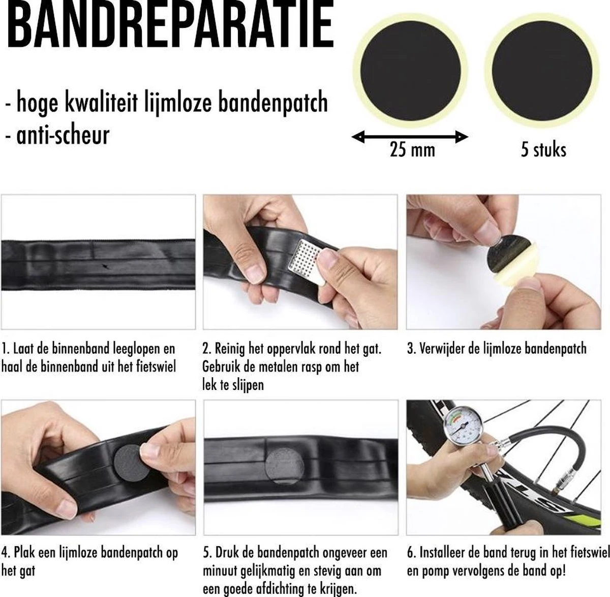 LHP Fietspomp Mini - Analoog Drukmeter - Inclusief Naaldventiel En Fietsbandreparatieset 7 LHP Fietspomp Mini - Analoog Drukmeter - Inclusief Naaldventiel En Fietsbandreparatieset - Afbeelding 7