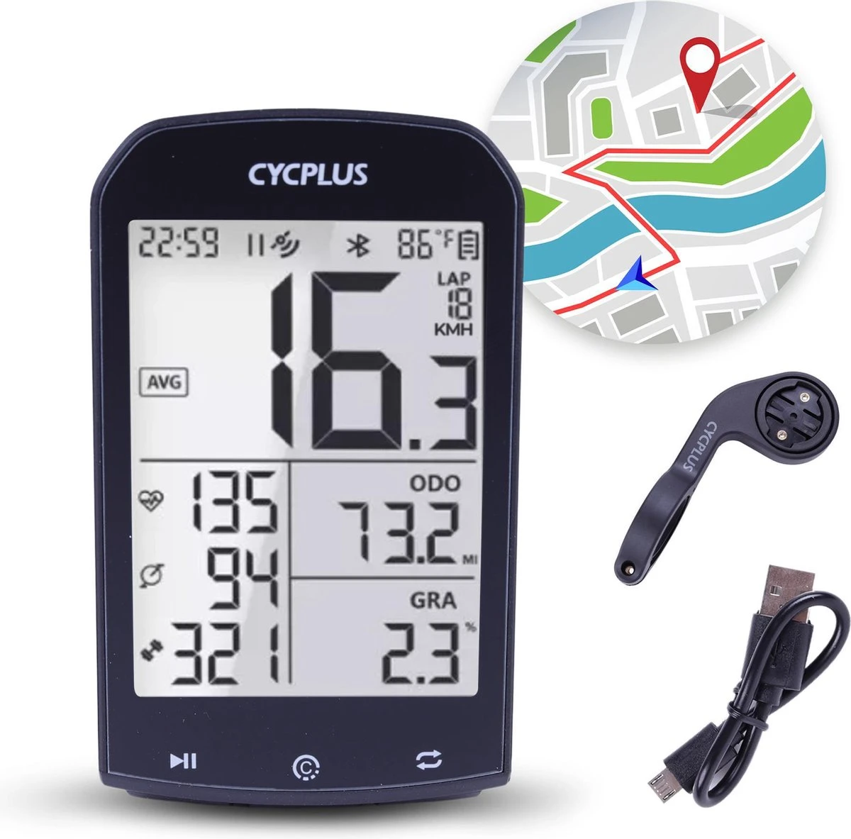 Cycplus® Draadloze & Waterbestendige Fietscomputer - Datavisualisatie D.m.v Bluetooth - Fiets GPS - Extra Groot Scherm - Zwart 1 Cycplus® Draadloze & Waterbestendige Fietscomputer - Datavisualisatie D.m.v Bluetooth - Fiets GPS - Extra Groot Scherm - Zwart