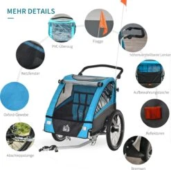 HOMCOM 3-in-1 Kinderaanhanger Jogger Fietskar Voor 2 Kinderen Aluminium 440-018 -BASIL Verkoop 1200x1189 20