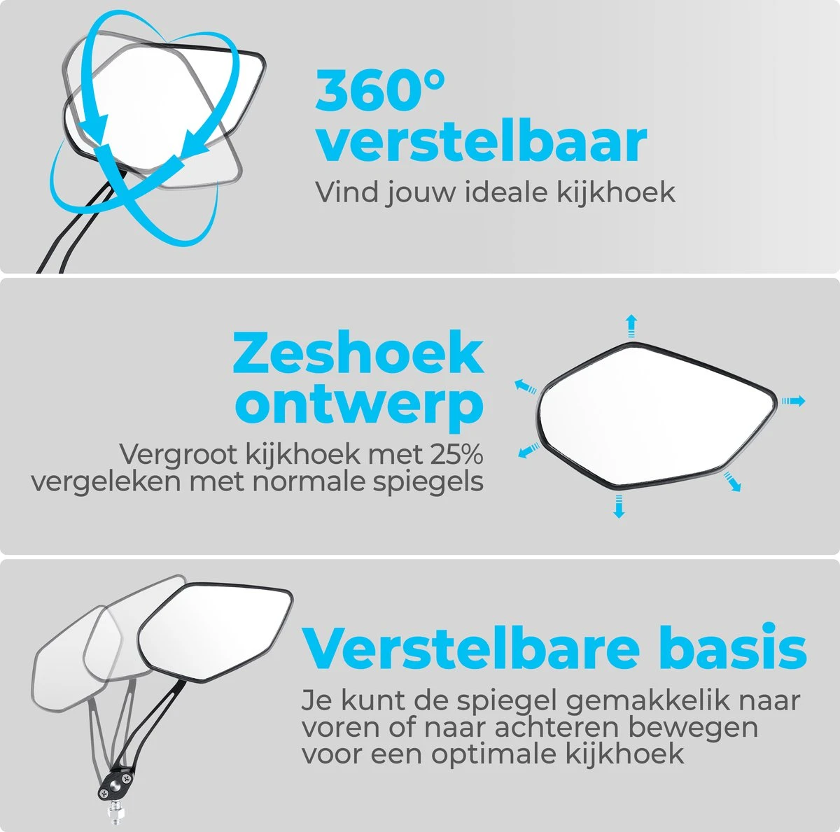 NueNext Fietsspiegel Ebike 2 Stuks – Achteruitkijk Spiegel Op Stuur – Multi-verstelbaar – 360 Rotatie - Speed-pedelec 5 NueNext Fietsspiegel Ebike 2 Stuks – Achteruitkijk Spiegel Op Stuur – Multi-verstelbaar – 360 Rotatie - Speed-pedelec - Afbeelding 5