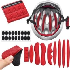 Merkloos Foam Pads Setje - Rood - Fietshelm Inleg Bescherming - Klittenband + Lijm - Inner Padding Voering Voor Helm - 27-delige Set