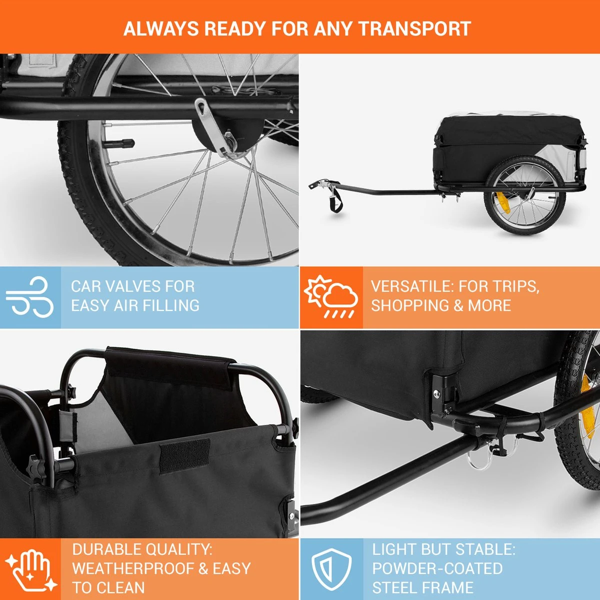 Mountee Rijwielaanhanger Trekker 130l 60kg Stalen Buis 3 Mountee Rijwielaanhanger Trekker 130l 60kg Stalen Buis - Afbeelding 3