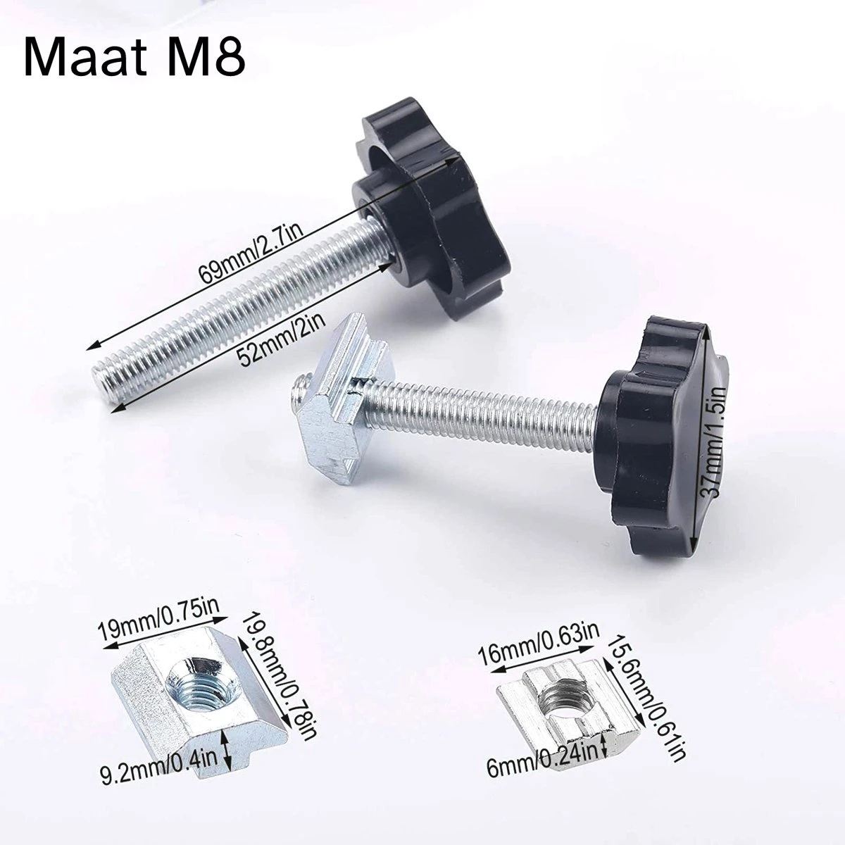 10 Stuks - Klemschroef Met Draaiende Knop - Sterschroef - Duimschroeven - Schuifmoeren - Gekartelde Klemknoppen - Draai Bouten - Vervangende Ster Handknop - Aanhaalschroef - M8 * 50mm - Zwart 3 10 Stuks - Klemschroef Met Draaiende Knop - Sterschroef - Duimschroeven - Schuifmoeren - Gekartelde Klemknoppen - Draai Bouten - Vervangende Ster Handknop - Aanhaalschroef - M8 * 50mm - Zwart - Afbeelding 3