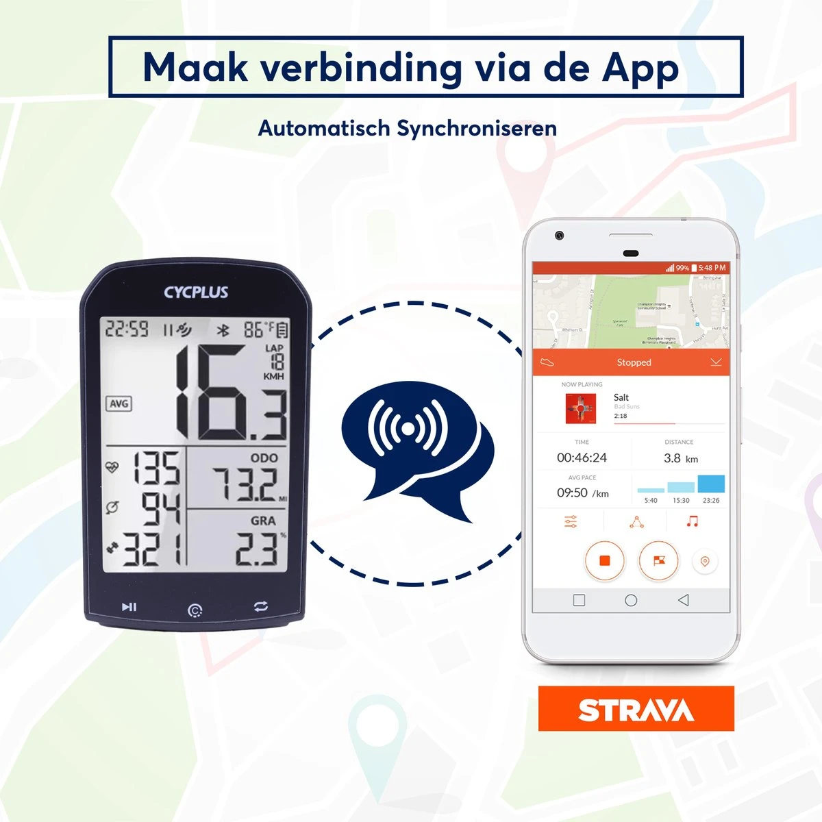 Cycplus® Draadloze & Waterbestendige Fietscomputer - Datavisualisatie D.m.v Bluetooth - Fiets GPS - Extra Groot Scherm - Zwart 3 Cycplus® Draadloze & Waterbestendige Fietscomputer - Datavisualisatie D.m.v Bluetooth - Fiets GPS - Extra Groot Scherm - Zwart - Afbeelding 3