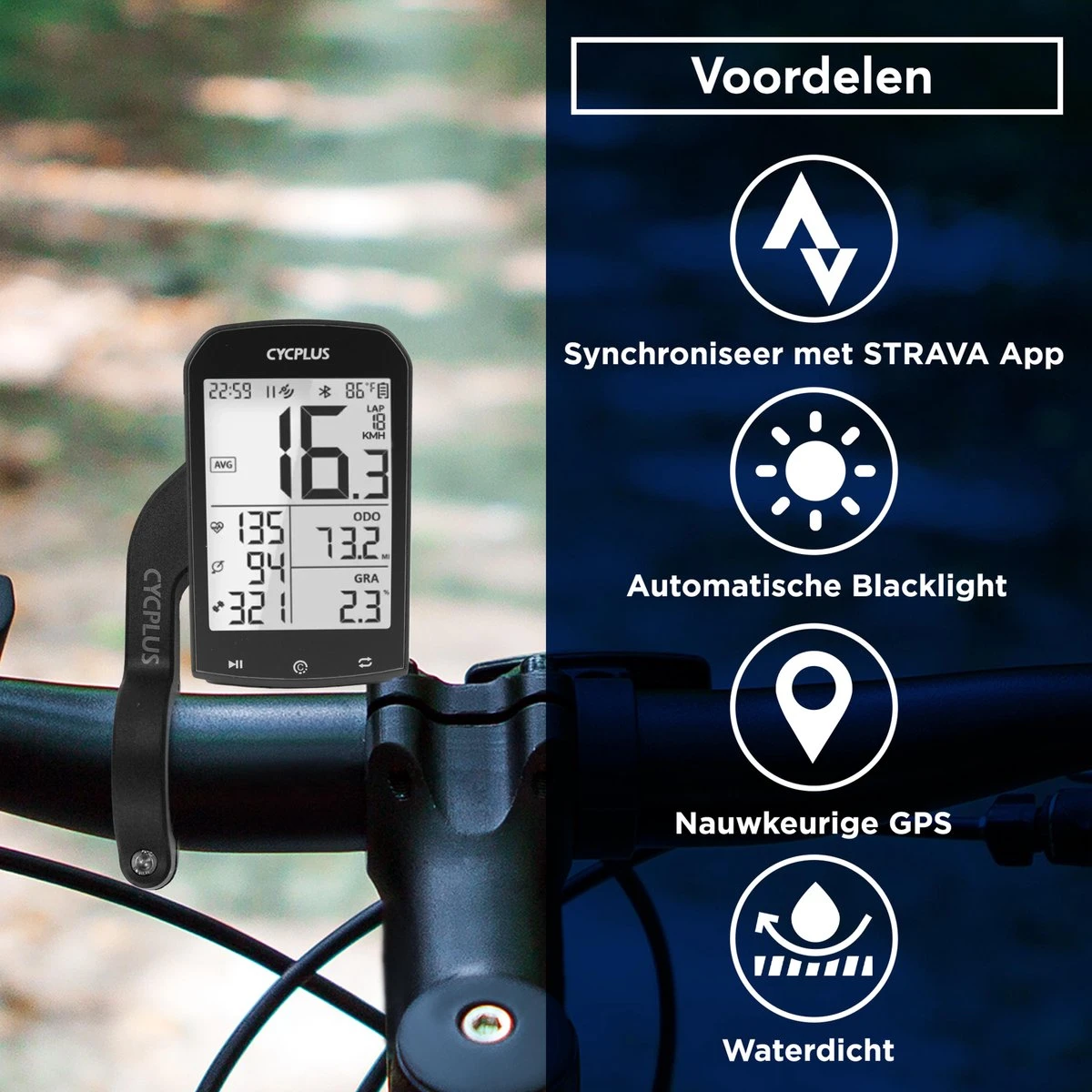 Cycplus® Draadloze & Waterbestendige Fietscomputer - Datavisualisatie D.m.v Bluetooth - Fiets GPS - Extra Groot Scherm - Zwart 8 Cycplus® Draadloze & Waterbestendige Fietscomputer - Datavisualisatie D.m.v Bluetooth - Fiets GPS - Extra Groot Scherm - Zwart - Afbeelding 8