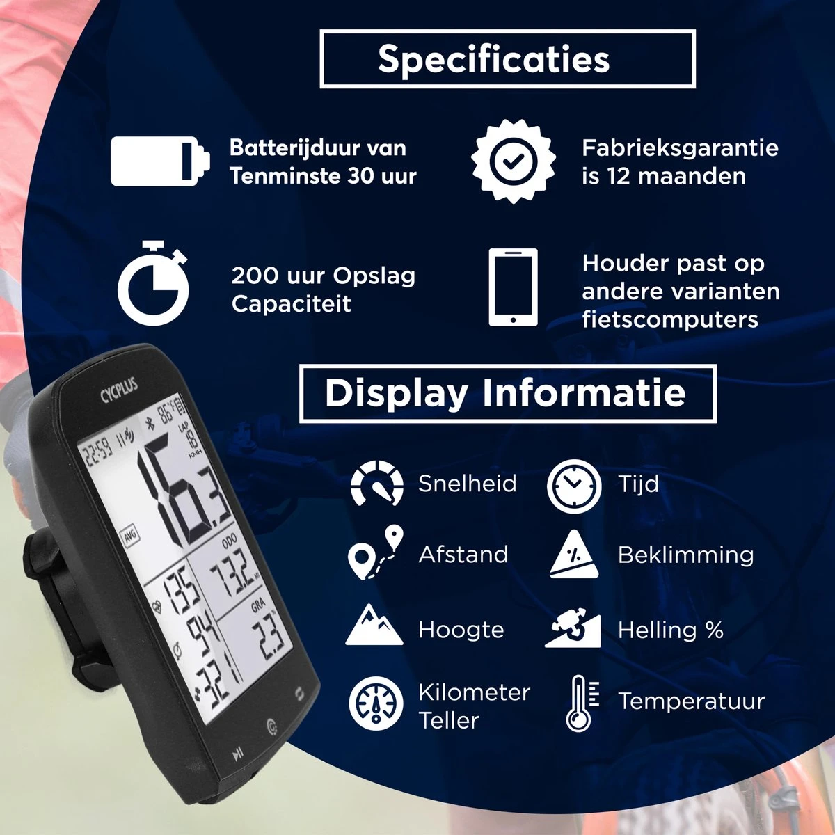 Cycplus® Draadloze & Waterbestendige Fietscomputer - Datavisualisatie D.m.v Bluetooth - Fiets GPS - Extra Groot Scherm - Zwart 9 Cycplus® Draadloze & Waterbestendige Fietscomputer - Datavisualisatie D.m.v Bluetooth - Fiets GPS - Extra Groot Scherm - Zwart - Afbeelding 9