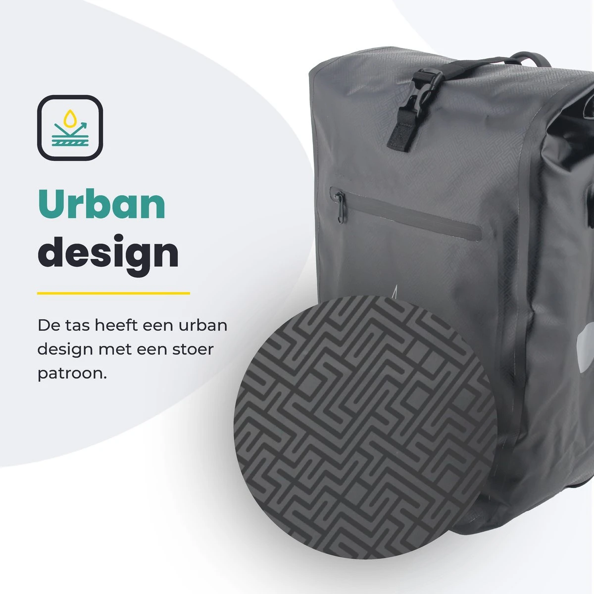 Voltano Luxe Fietstas Greek 28L - Enkele Pakaftas - Zwart Met Motief - 100% Waterdicht - Gratis Schouderband 2 Voltano Luxe Fietstas Greek 28L - Enkele Pakaftas - Zwart Met Motief - 100% Waterdicht - Gratis Schouderband - Afbeelding 2