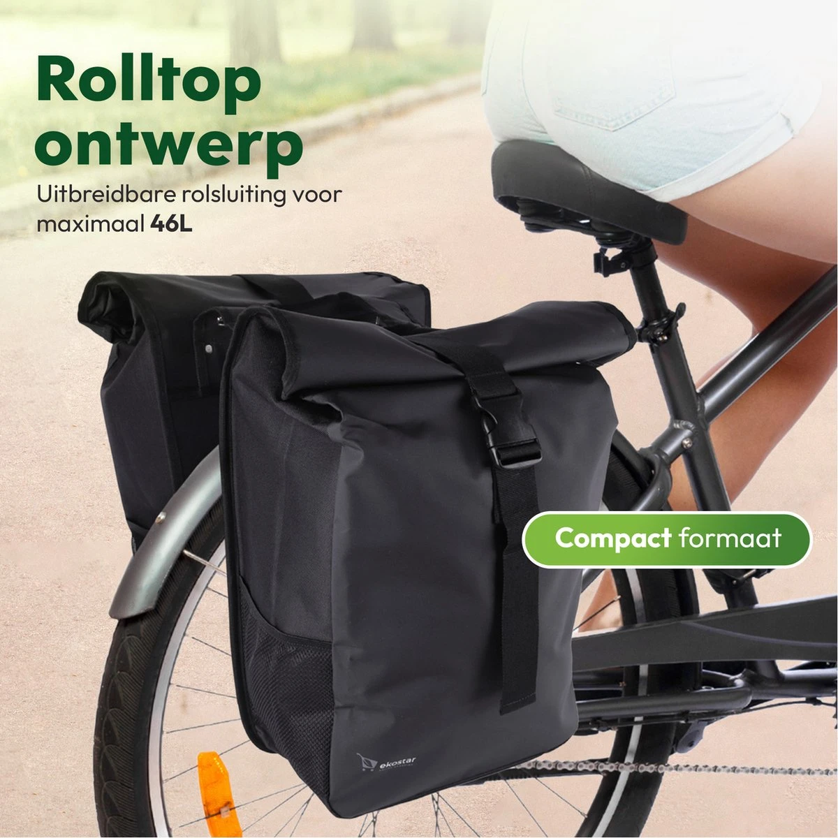 Ekostar® Online Shopping - Fietstassen Dubbel - Rolltop - Fietstas - Waterbestendig - Fietstassen Elektrische Fietsen - 46 L 5 Ekostar® Online Shopping - Fietstassen Dubbel - Rolltop - Fietstas - Waterbestendig - Fietstassen Elektrische Fietsen - 46 L - Afbeelding 5
