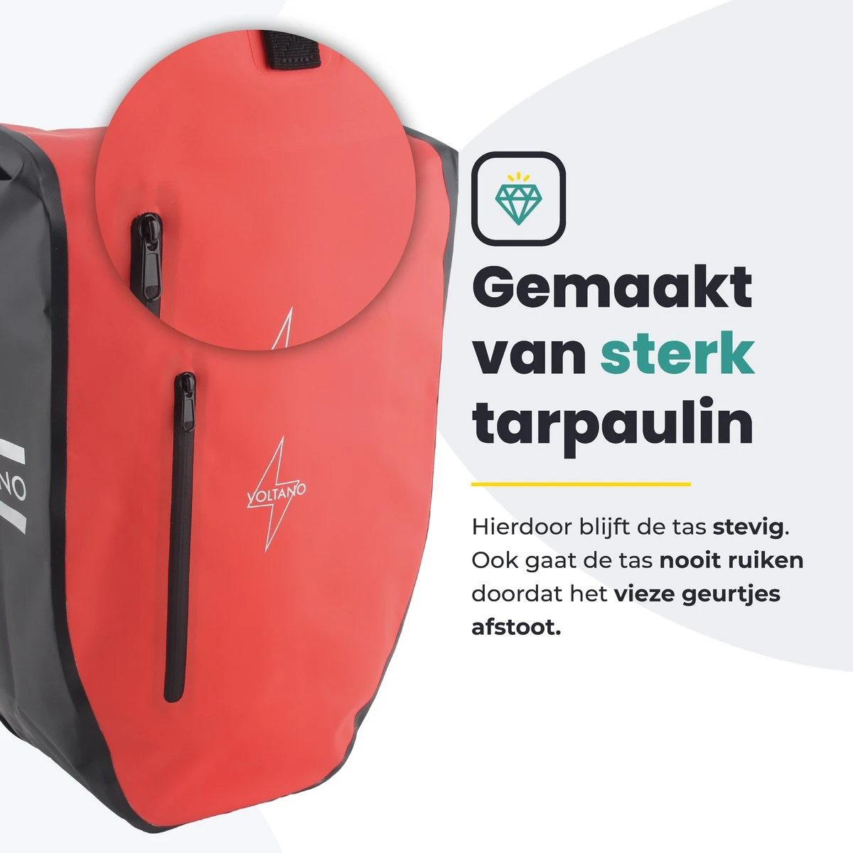 Voltano Luxe Fietstas 28L - Enkele Pakaftas - Zwart / Rood - 100% Waterdicht - Gratis Schouderband 10 Voltano Luxe Fietstas 28L - Enkele Pakaftas - Zwart / Rood - 100% Waterdicht - Gratis Schouderband - Afbeelding 10
