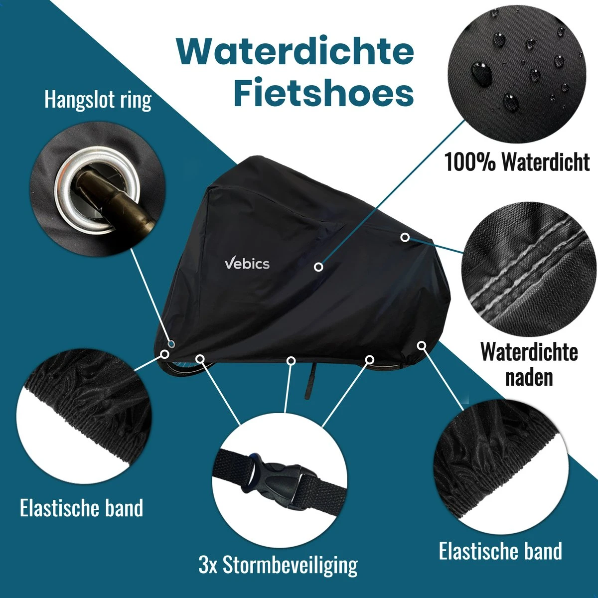 Vebics® Fietshoes Voor 1 Fiets Waterdicht - Elektrische Fiets - Fietsbeschermhoes - Stalling - Zwart 3 Vebics® Fietshoes Voor 1 Fiets Waterdicht - Elektrische Fiets - Fietsbeschermhoes - Stalling - Zwart - Afbeelding 3