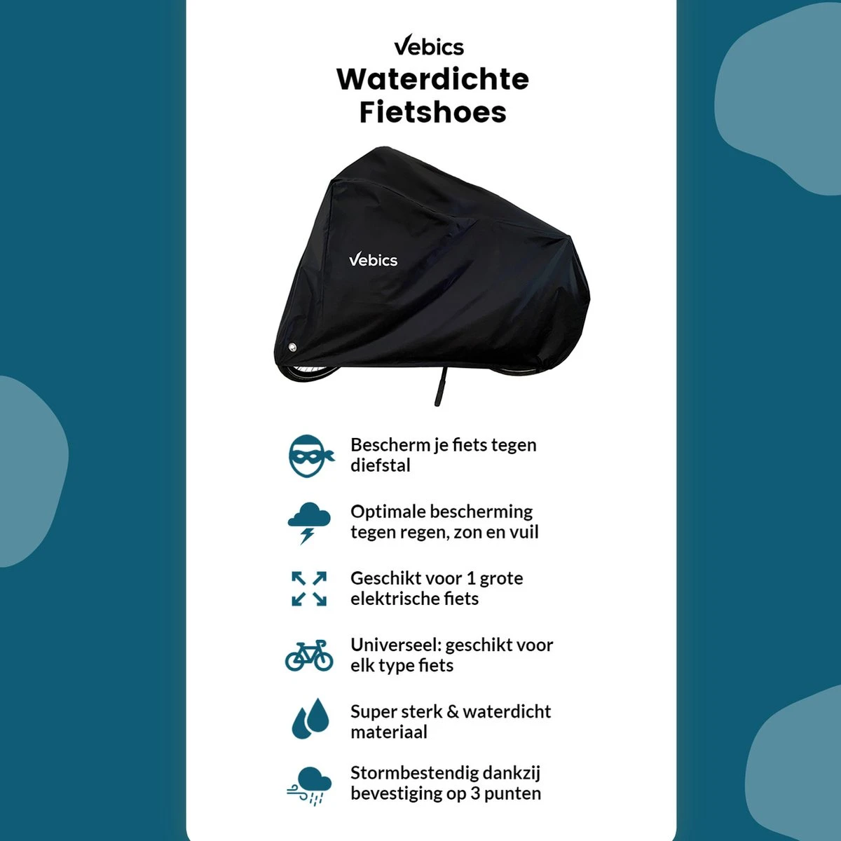 Vebics® Fietshoes Voor 1 Fiets Waterdicht - Elektrische Fiets - Fietsbeschermhoes - Stalling - Zwart 4 Vebics® Fietshoes Voor 1 Fiets Waterdicht - Elektrische Fiets - Fietsbeschermhoes - Stalling - Zwart - Afbeelding 4