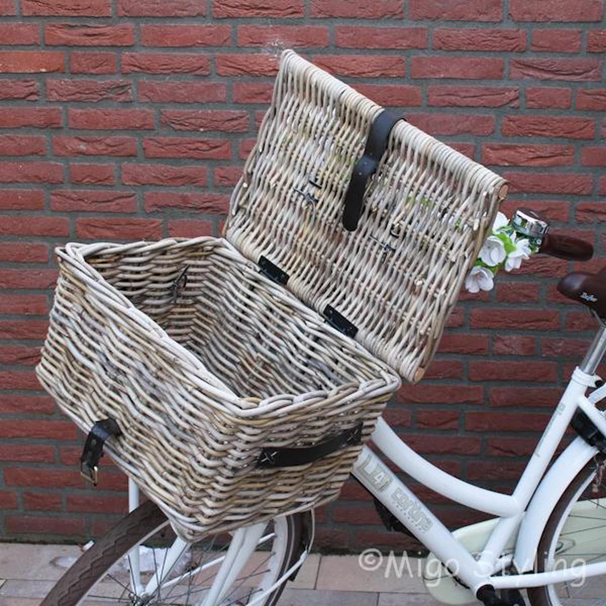 Fietsmand - Met Deksel - Bakkersmand - 42x33xH23 - Riet-Rotan 4 Fietsmand - Met Deksel - Bakkersmand - 42x33xH23 - Riet-Rotan - Afbeelding 4