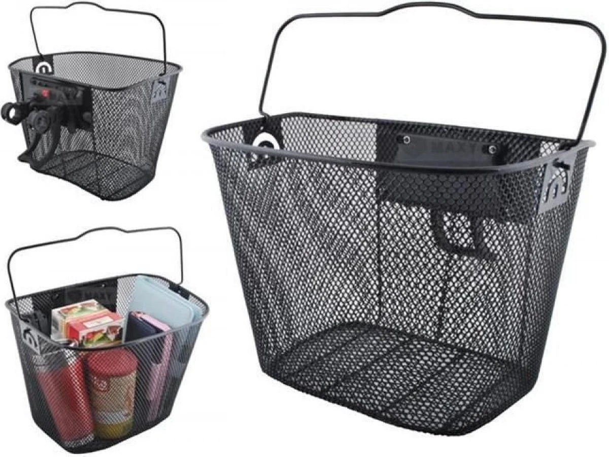 Metalen Stuur Fietsmand Inclusief Bevestigingssysteem - Afneembaar - Voor Op De Fiets - 33 X 25 X 23 Cm - Zwart 8 Metalen Stuur Fietsmand Inclusief Bevestigingssysteem - Afneembaar - Voor Op De Fiets - 33 X 25 X 23 Cm - Zwart - Afbeelding 8