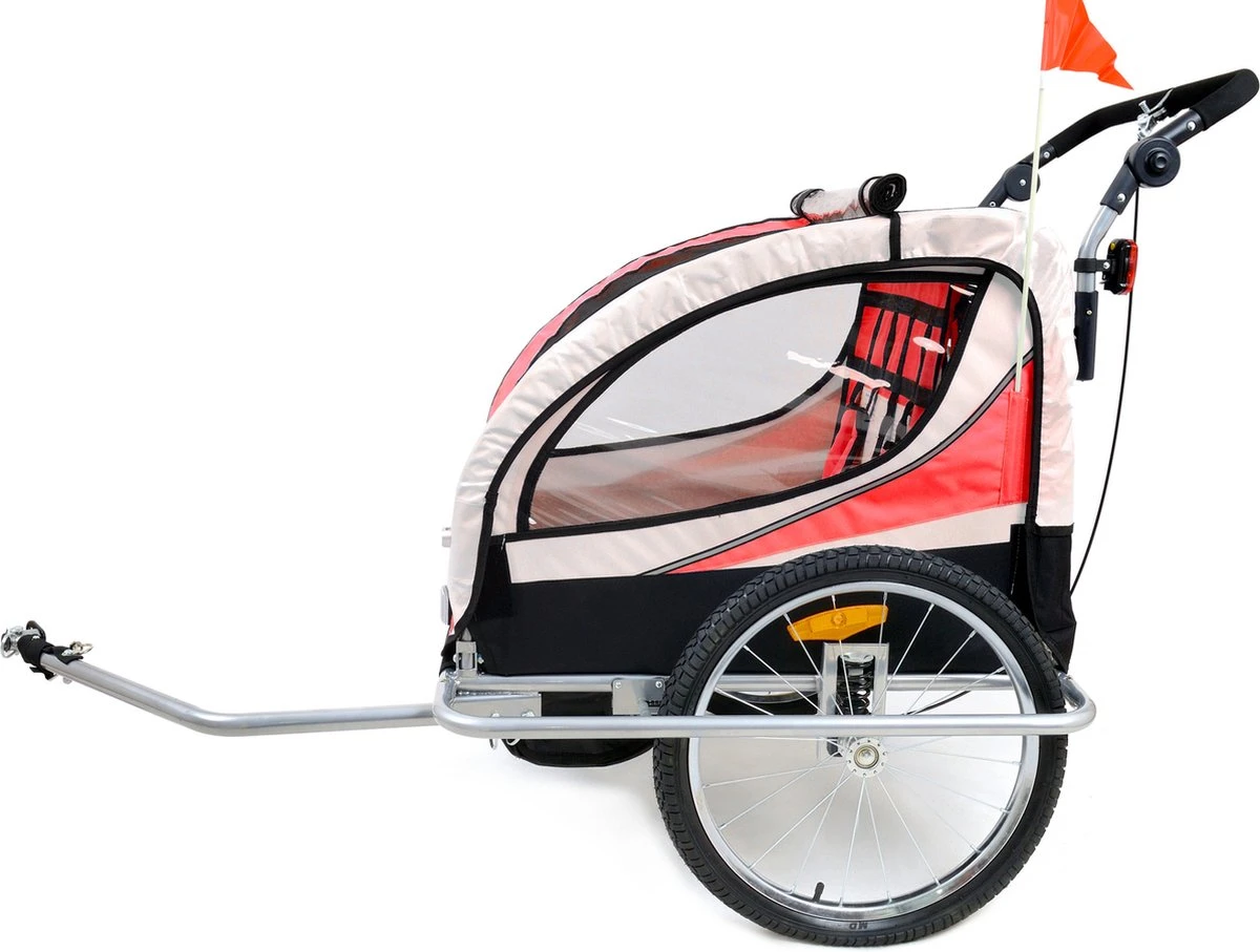 Fietskar Voor Kinderen - Met Buggyfunctie - En Schokbrekers - Rood 2 Fietskar Voor Kinderen - Met Buggyfunctie - En Schokbrekers - Rood - Afbeelding 2