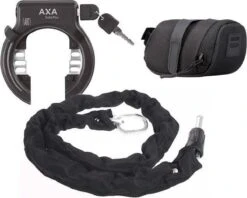 AXA Solid Plus ART2 Fietsslot Met 100cm Insteekketting Set Met Opbergtas - Zadeltas Ketting Slot– Zwart