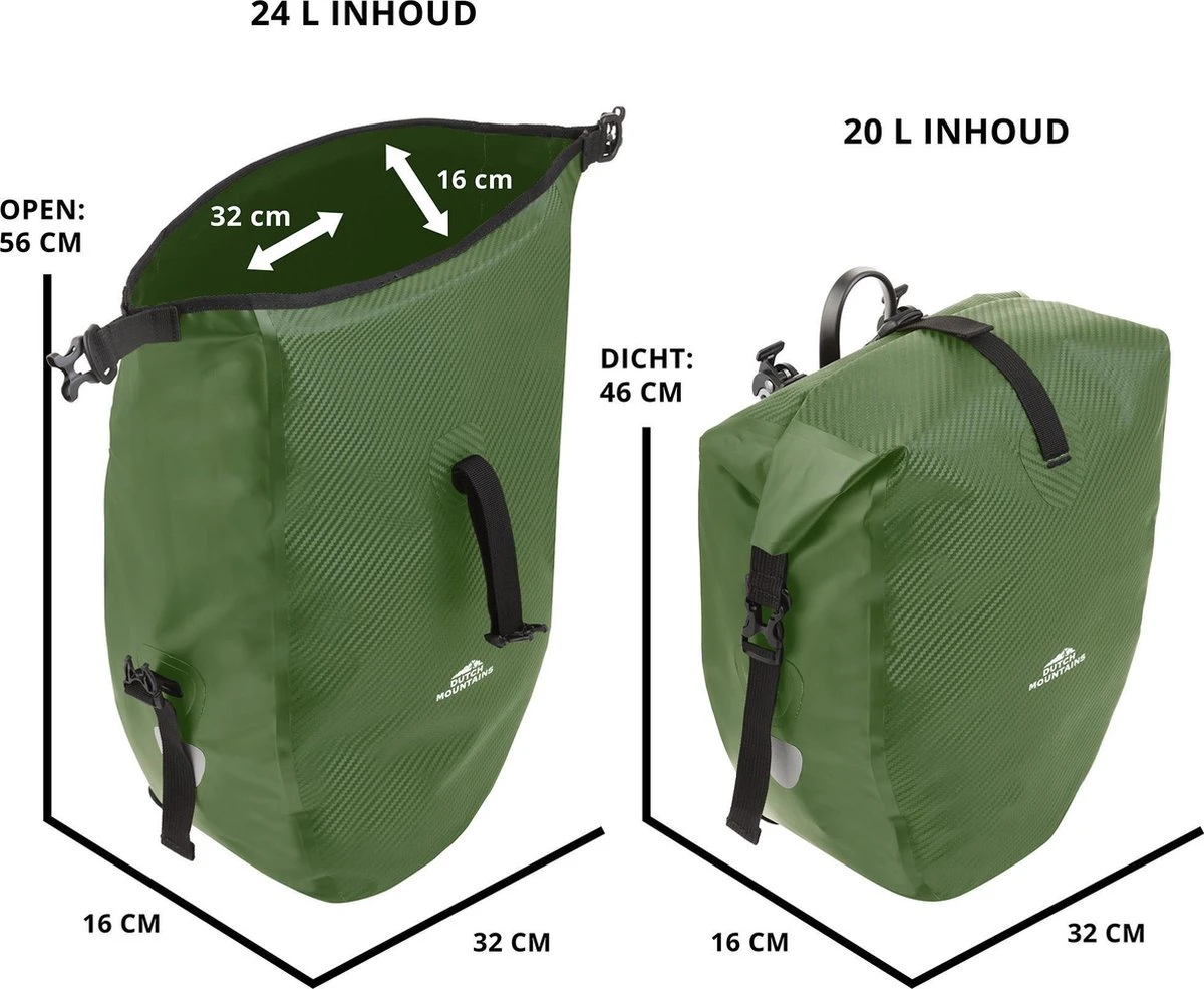 Dutch Mountains Enkele Fietstas | Sterke En 100% Waterdichte Fietstas En Schoudertas In 1 | 24 Liter | Groen 2 Dutch Mountains Enkele Fietstas | Sterke En 100% Waterdichte Fietstas En Schoudertas In 1 | 24 Liter | Groen - Afbeelding 2