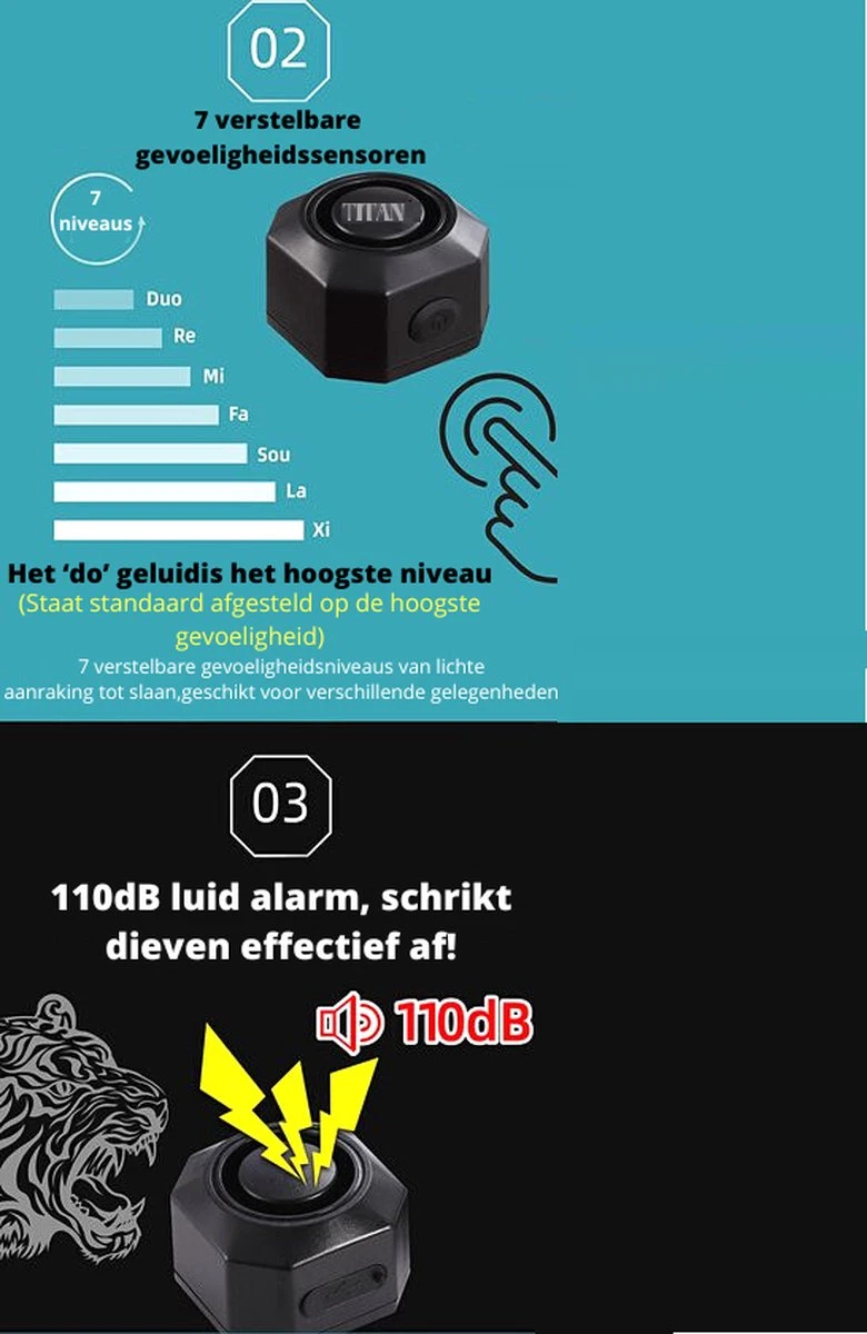 Titan Fietsalarm (2023 Model ) - Fietsalarm - Fietsslot Met Alarm - Alarm Met Afstandsbediening 4 Titan Fietsalarm (2023 Model ) - Fietsalarm - Fietsslot Met Alarm - Alarm Met Afstandsbediening - Afbeelding 4