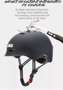 Fietshelm- Met Voor- En Achterlicht-Skatehelm -Maat-M-54 Tot 57 Cm-Helm Mat-Zwart - LED Verlichting -BASIL Verkoop 844x1200