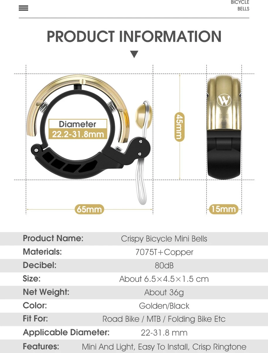 Fietsbel Goud Voor Racefiets Fiets Scooter En Motor - Mountainbike Accesoires En Wielrennen - Wielersport En Motorsport 6 Fietsbel Goud Voor Racefiets Fiets Scooter En Motor - Mountainbike Accesoires En Wielrennen - Wielersport En Motorsport - Afbeelding 6
